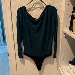 PAIGE Teal and Black Bodysuit